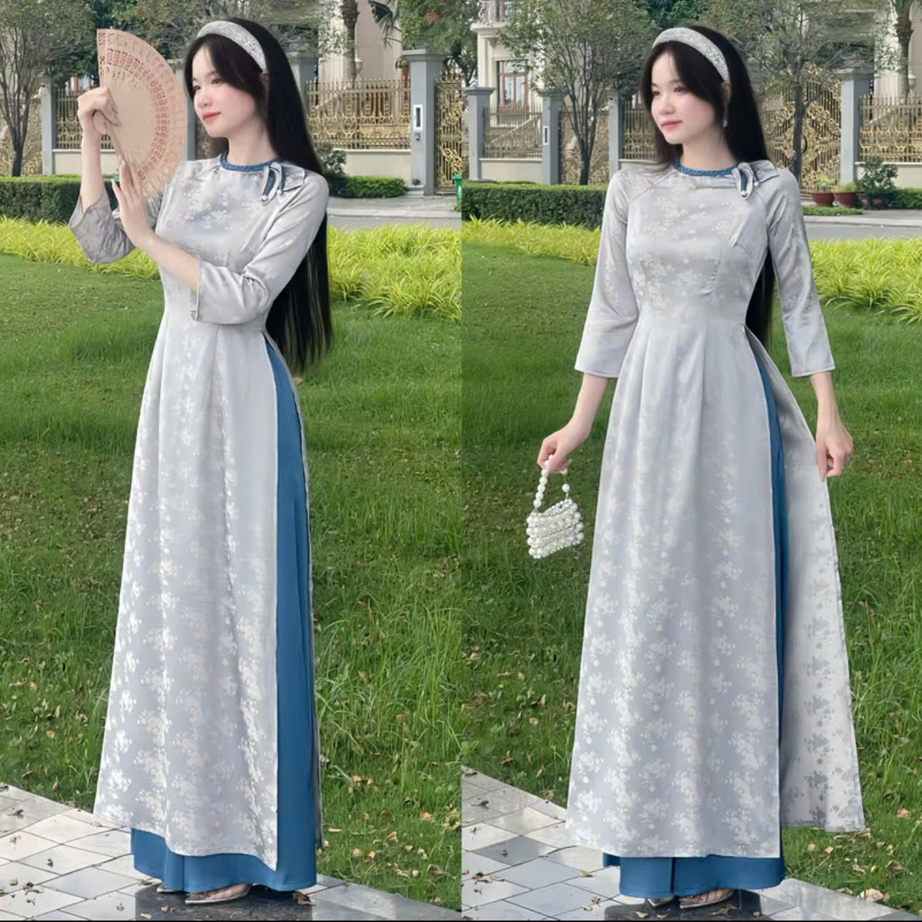 Áo dài xinh du xuân và set đồ áo cách tân cổ trụ tay ngắn quần dài