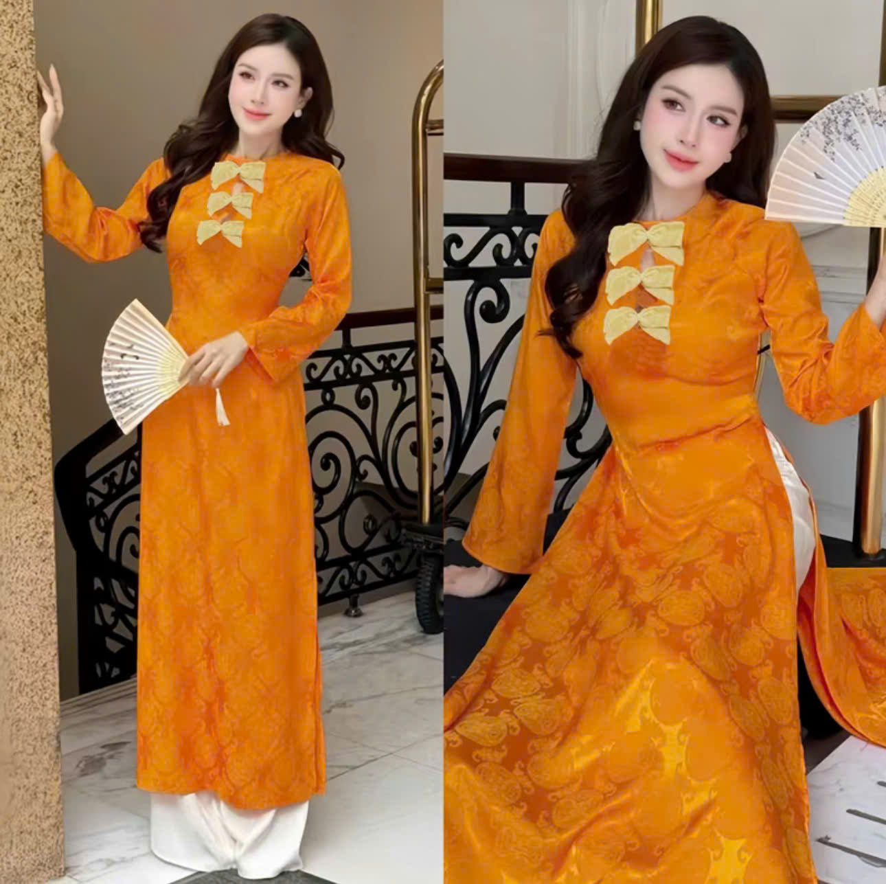 Áo dài xinh du xuân và set đồ áo cách tân cổ trụ tay ngắn quần dài