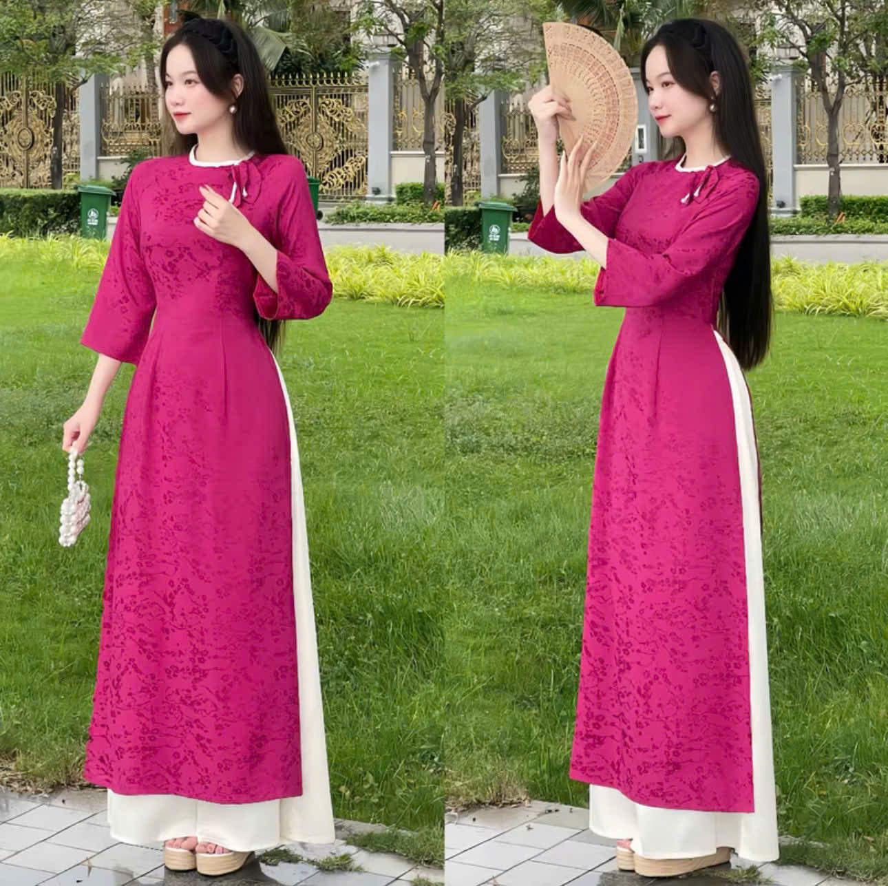 Áo dài xinh du xuân và set đồ áo cách tân cổ trụ tay ngắn quần dài
