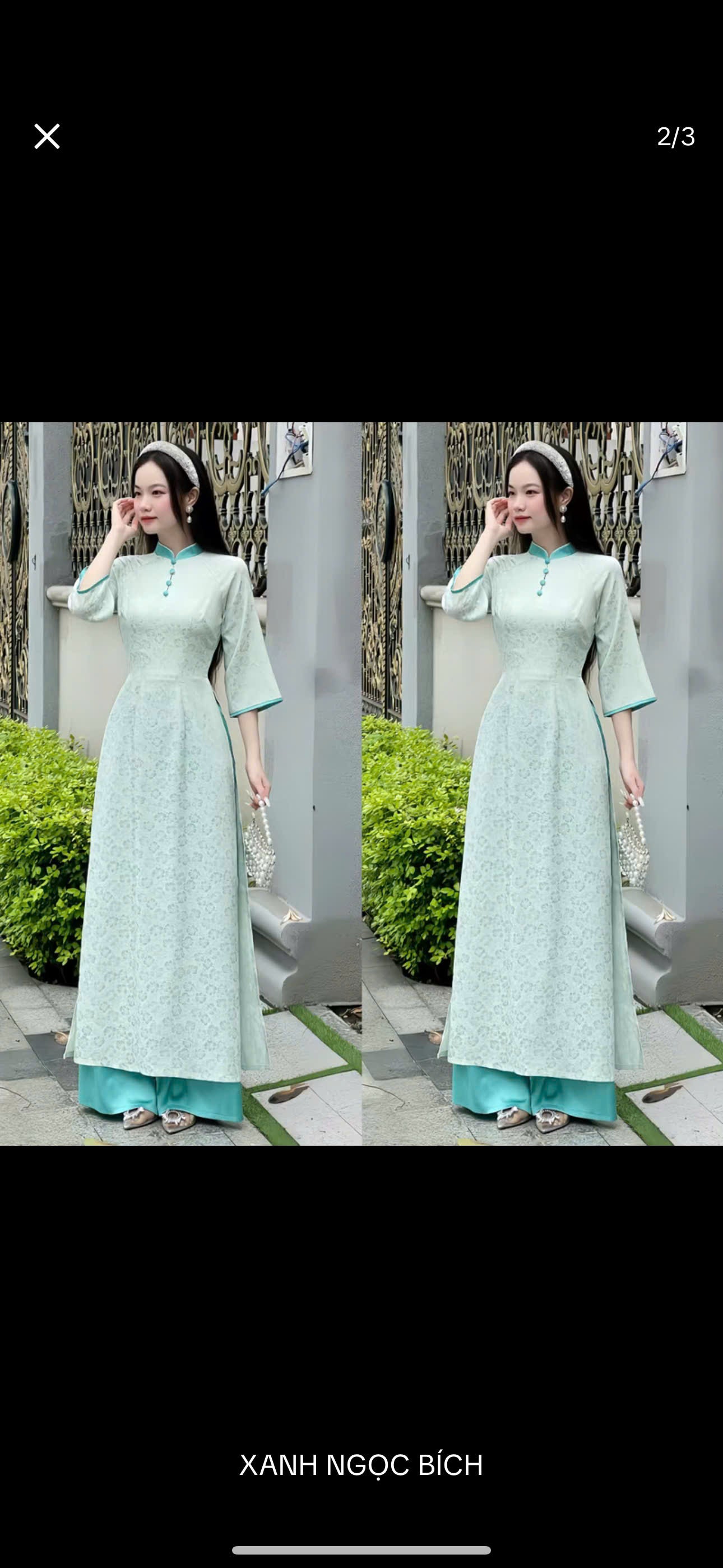 Set bà ba nữ thiết kế voan thêu hoa phối quần lụa và áo dài tơ hoa Hongkong