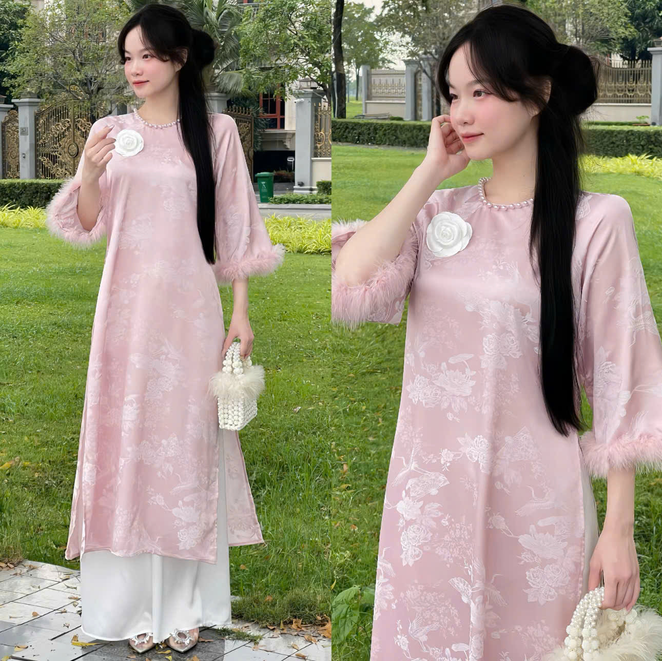 BST áo dài form suông tay lửng cổ đứng và cổ tròn thiết kế riêng biệt
