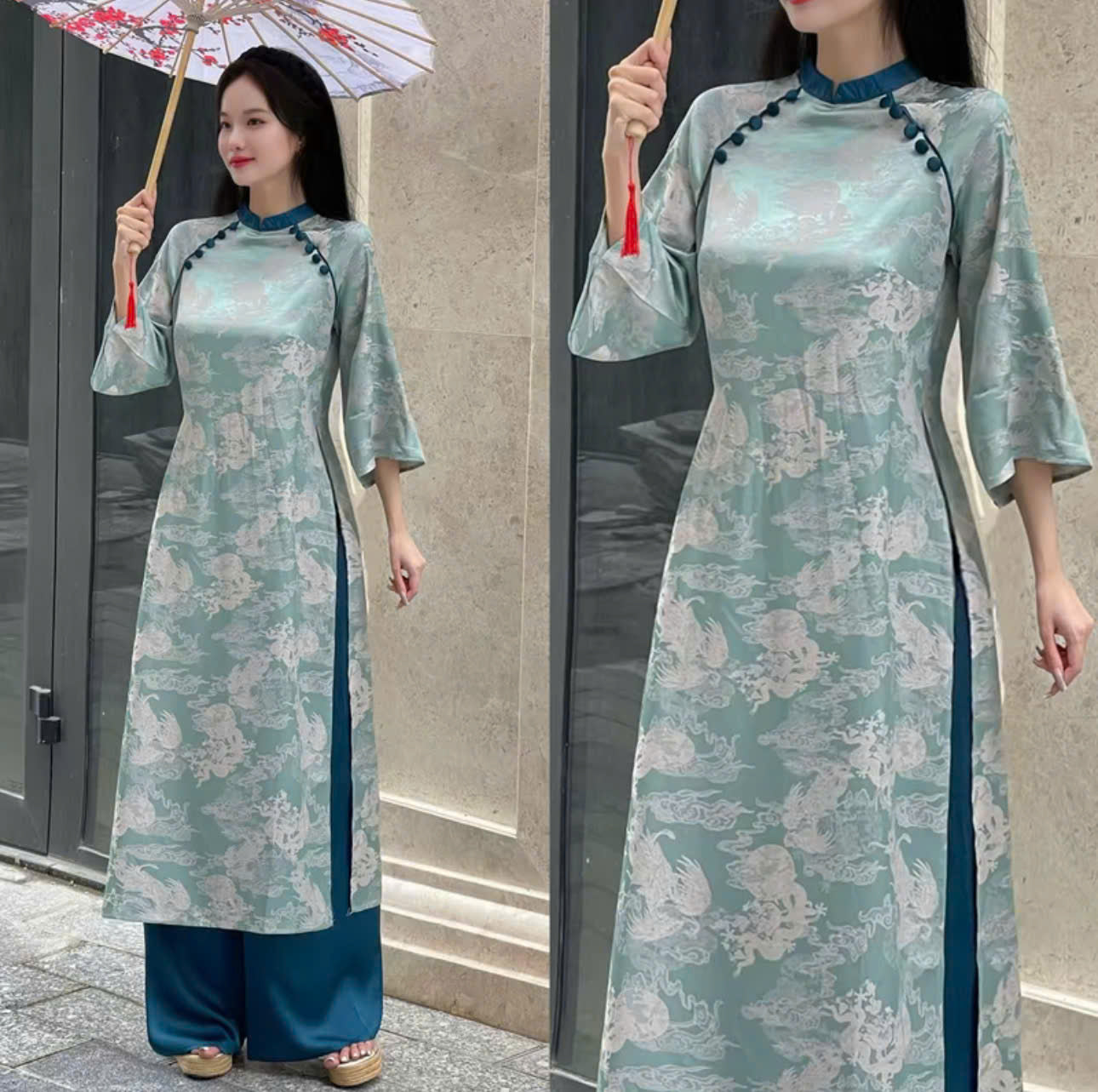 BST áo dài form suông tay lửng cổ đứng và cổ tròn thiết kế riêng biệt