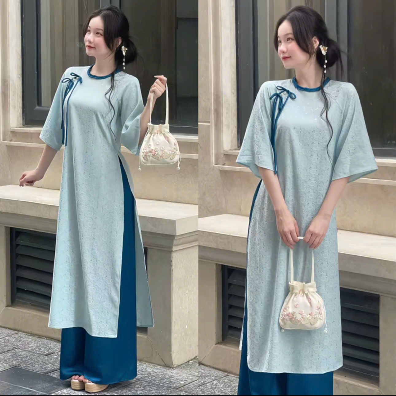 BST áo dài form suông tay lửng cổ đứng và cổ tròn thiết kế riêng biệt