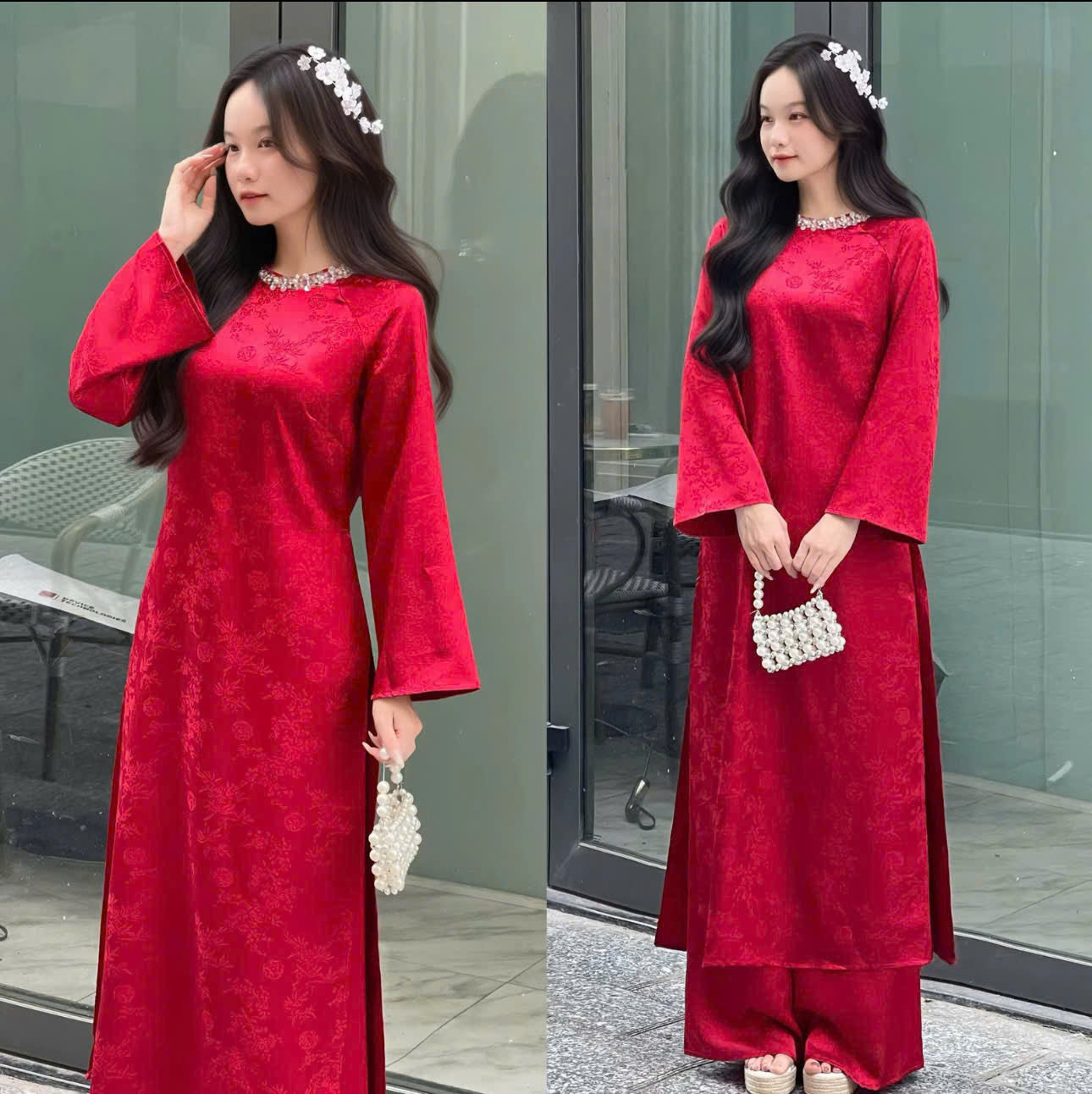 BST áo dài form suông tay lửng cổ đứng và cổ tròn thiết kế riêng biệt