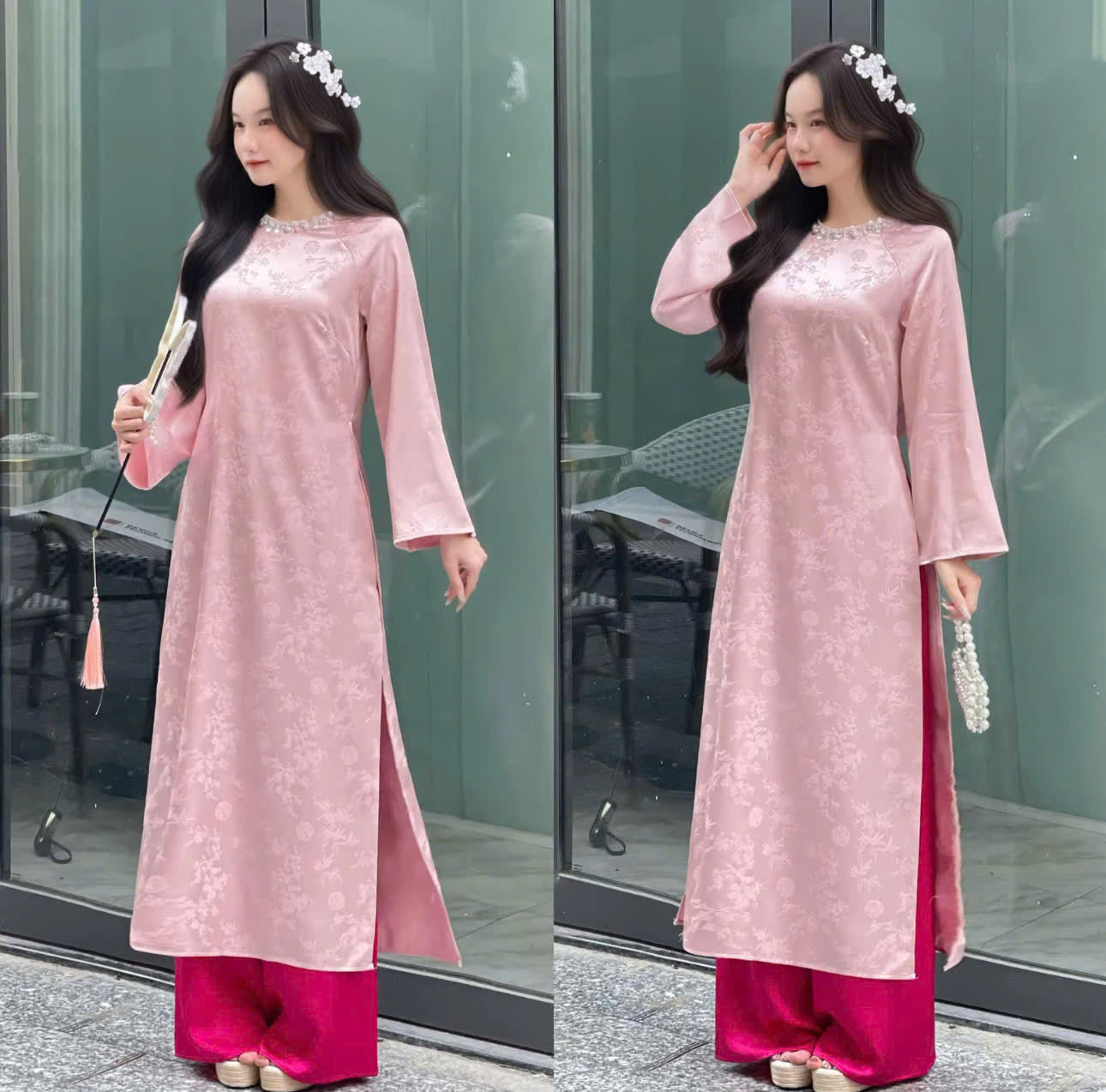 BST áo dài form suông tay lửng cổ đứng và cổ tròn thiết kế riêng biệt