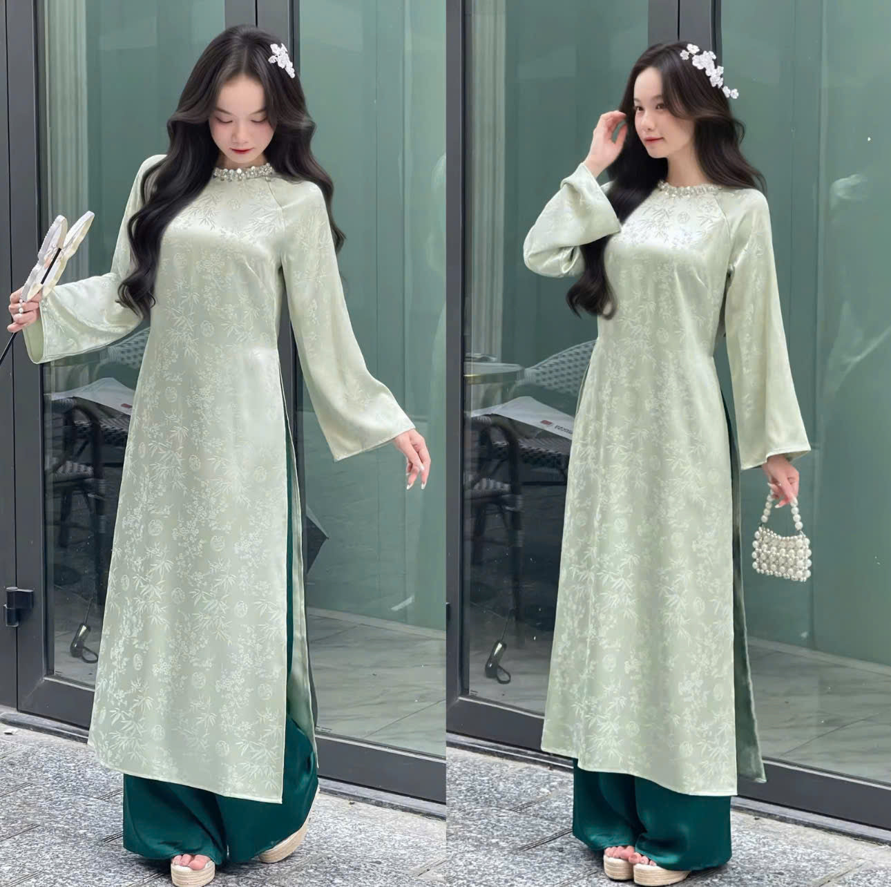 BST áo dài form suông tay lửng cổ đứng và cổ tròn thiết kế riêng biệt