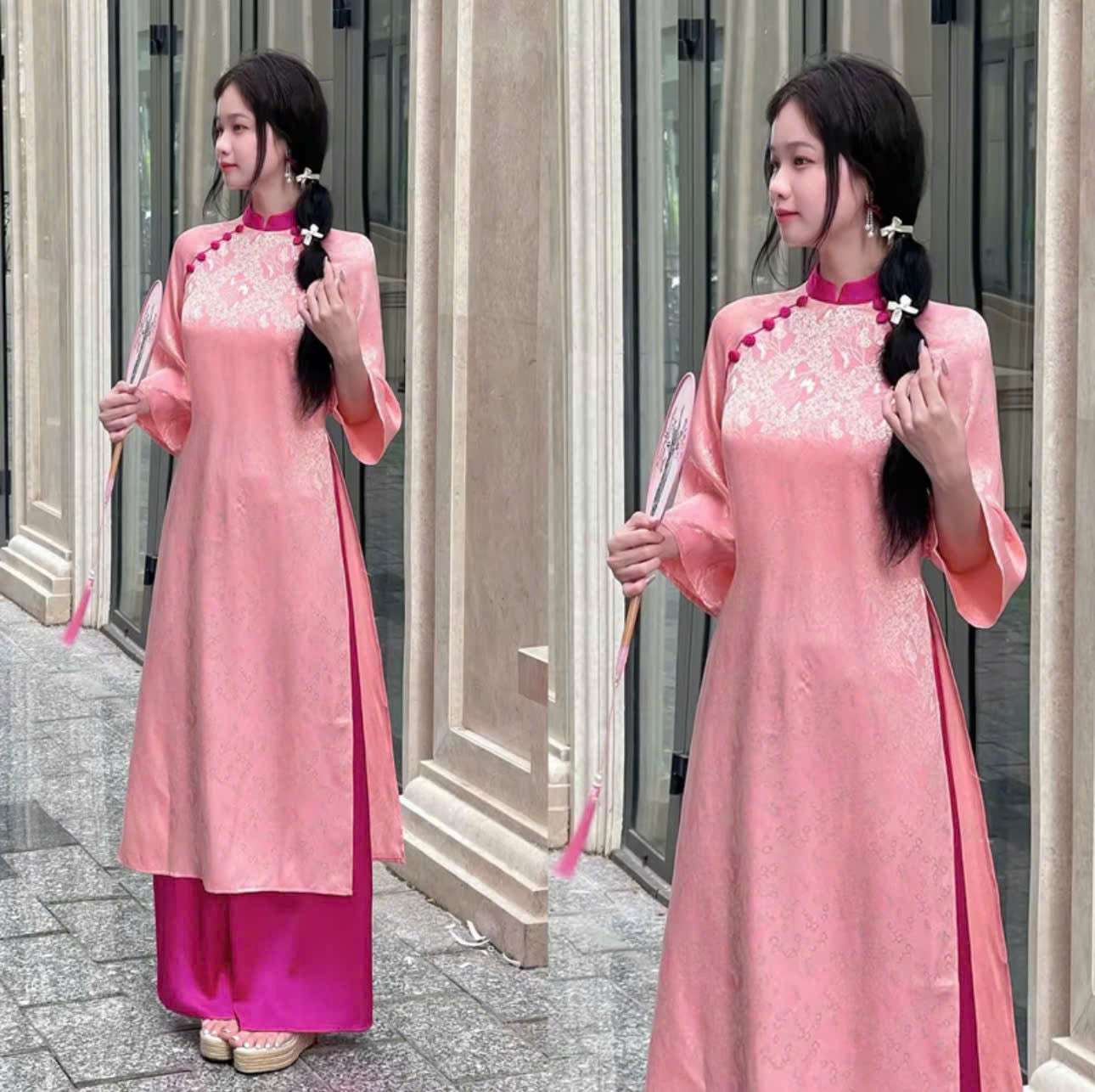 BST áo dài form suông tay lửng cổ đứng và cổ tròn thiết kế riêng biệt