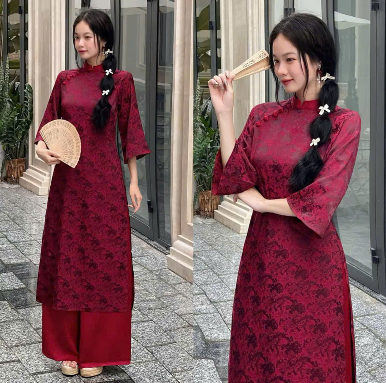 BST áo dài form suông tay lửng cổ đứng và cổ tròn thiết kế riêng biệt