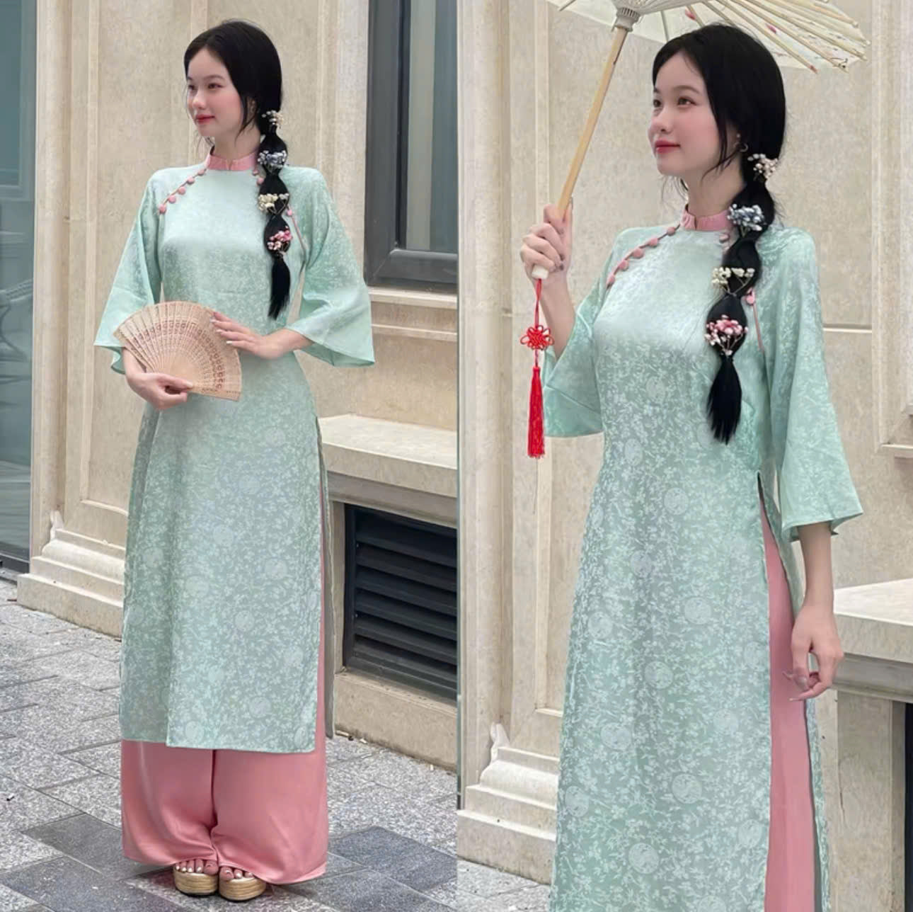 BST áo dài form suông tay lửng cổ đứng và cổ tròn thiết kế riêng biệt