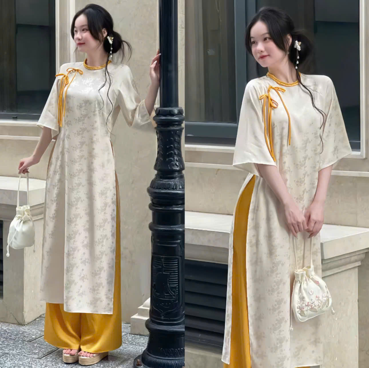 BST áo dài form suông tay lửng cổ đứng và cổ tròn thiết kế riêng biệt