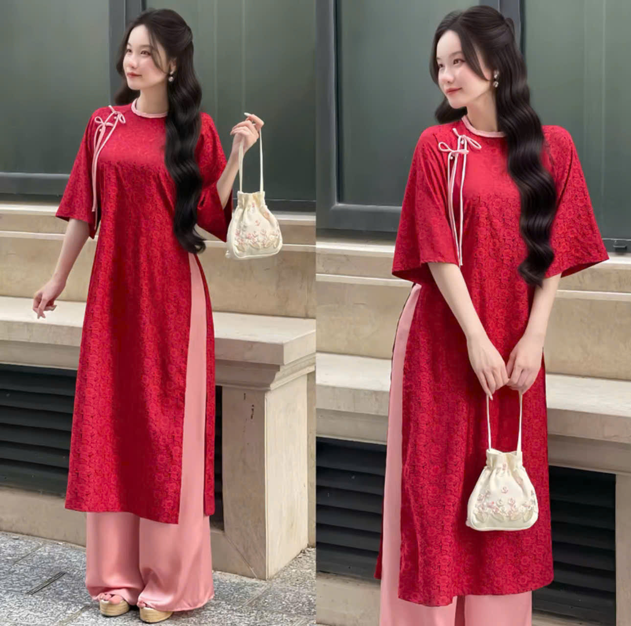 BST áo dài form suông tay lửng cổ đứng và cổ tròn thiết kế riêng biệt