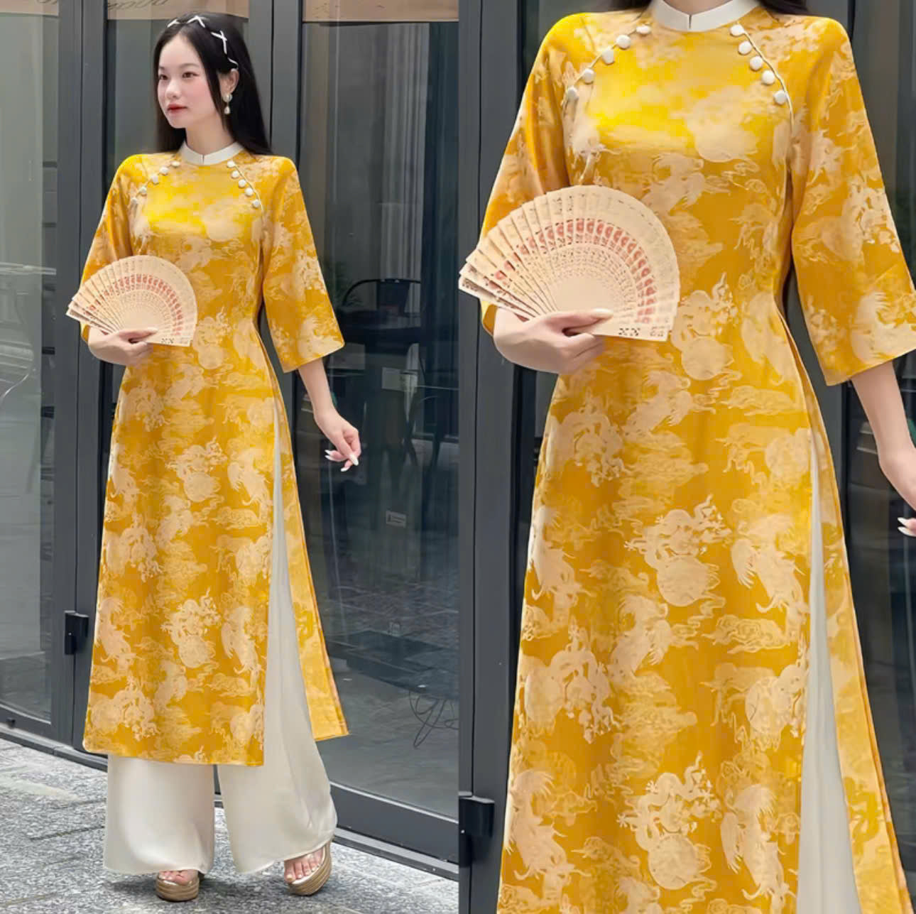 BST áo dài form suông tay lửng cổ đứng và cổ tròn thiết kế riêng biệt