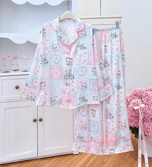 Các bộ ngủ dễ thương tay dài quần dai chất vải latin