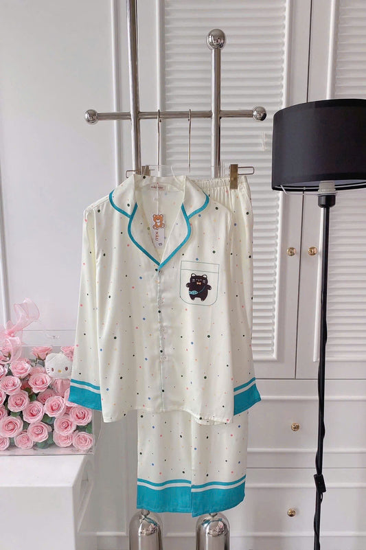 Bộ ngủ mới tay dài teddy latin form truyền thống
