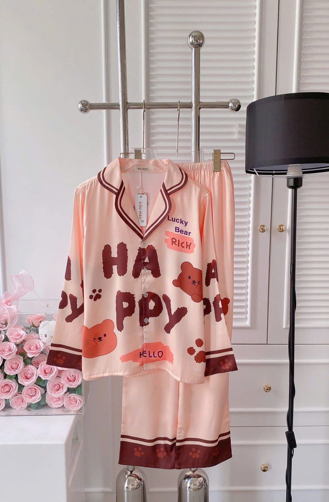 Bộ ngủ mới tay dài teddy latin form truyền thống
