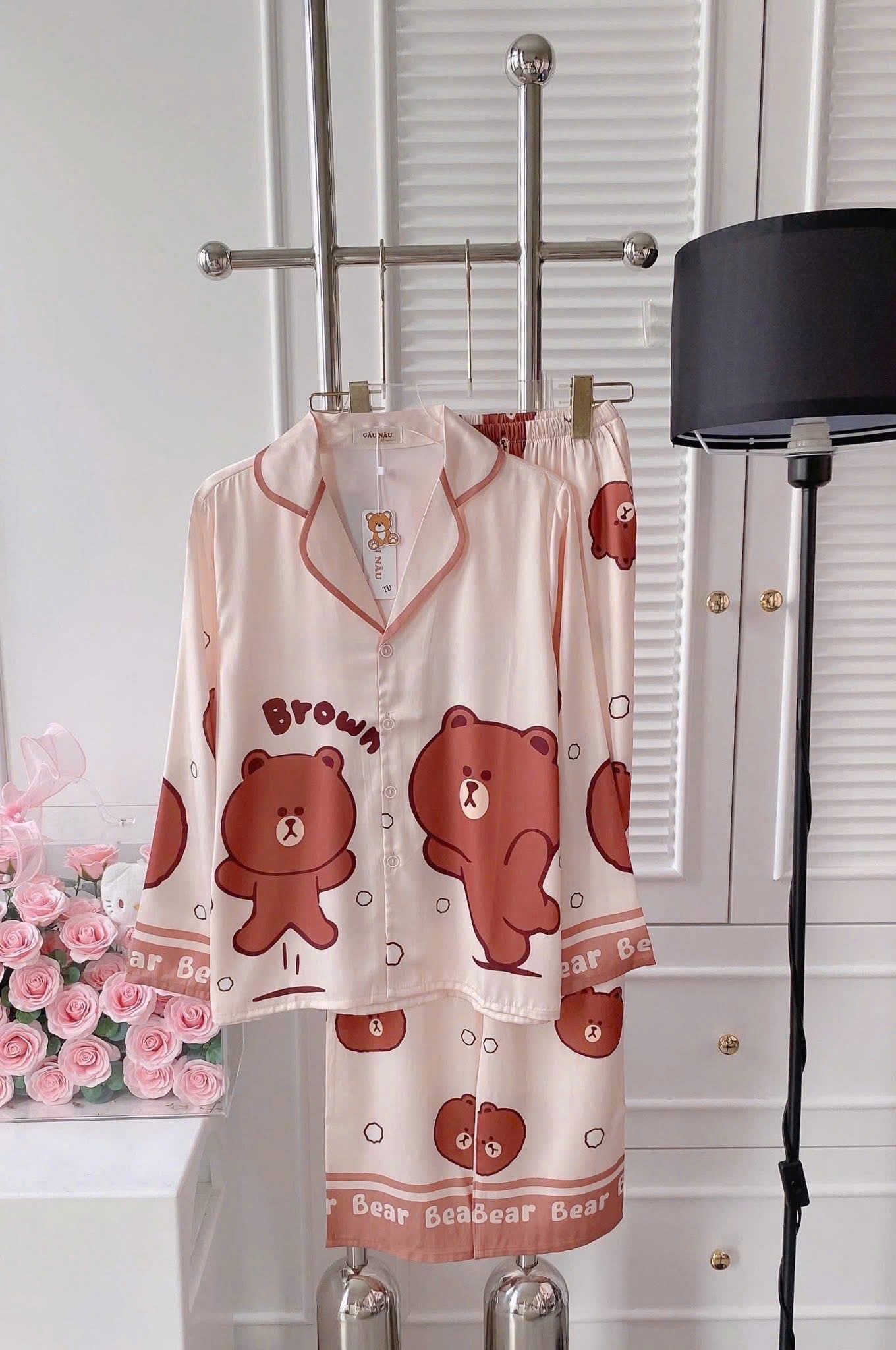 Bộ ngủ mới tay dài teddy latin form truyền thống