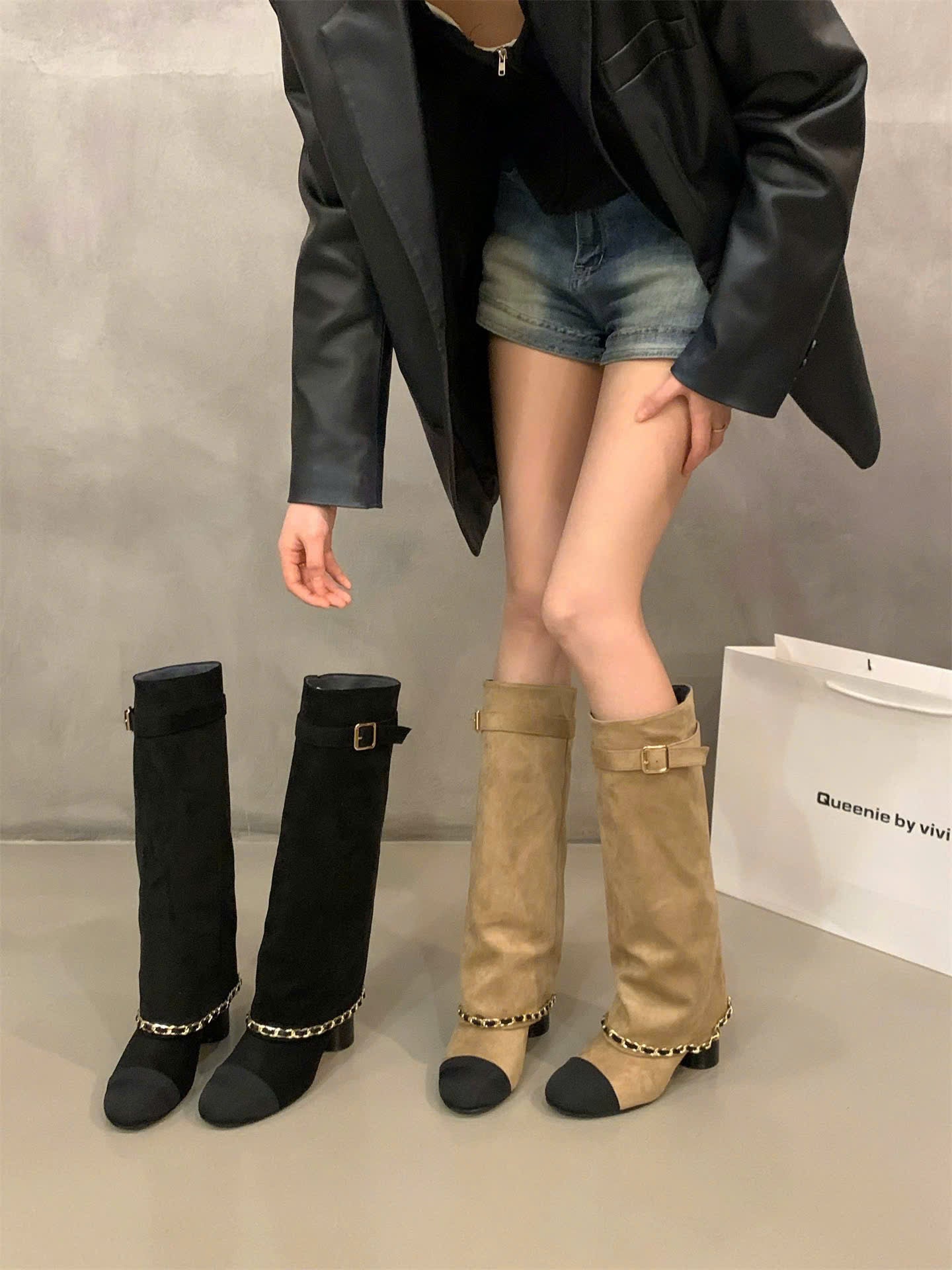 Giày boots cổ cao lửng mẫu luôn trend