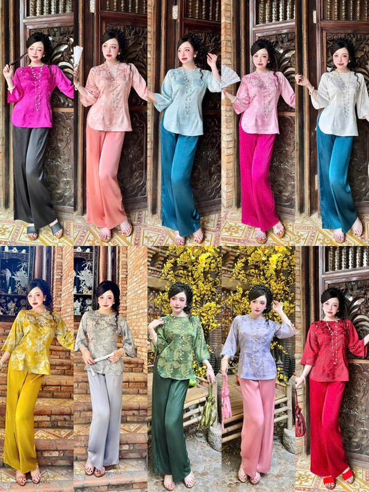 Đồ lam gấm trơn vải xịn tay lỡ
