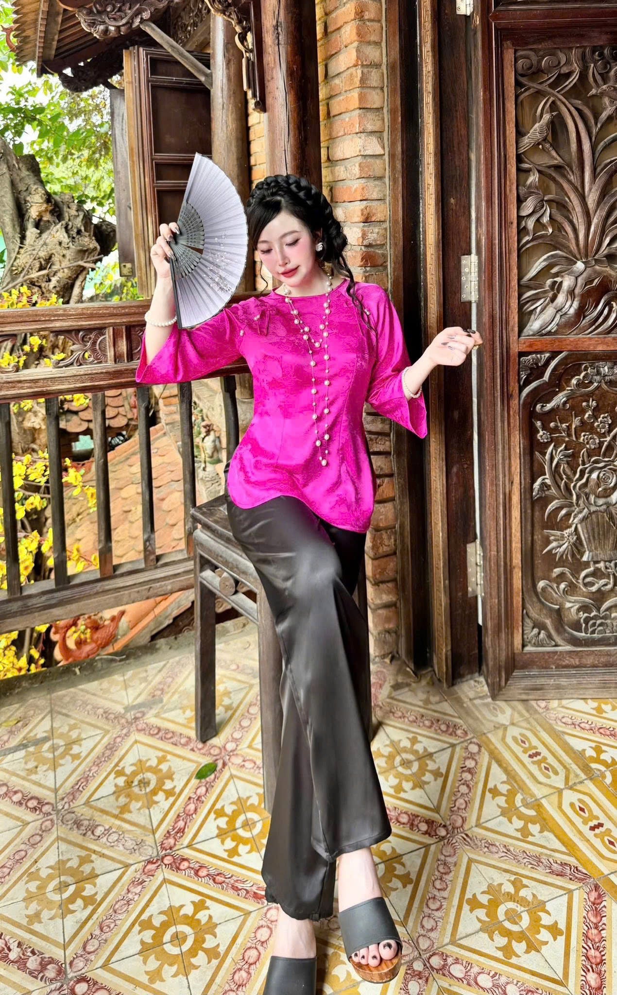 Đồ lam gấm trơn vải xịn tay lỡ