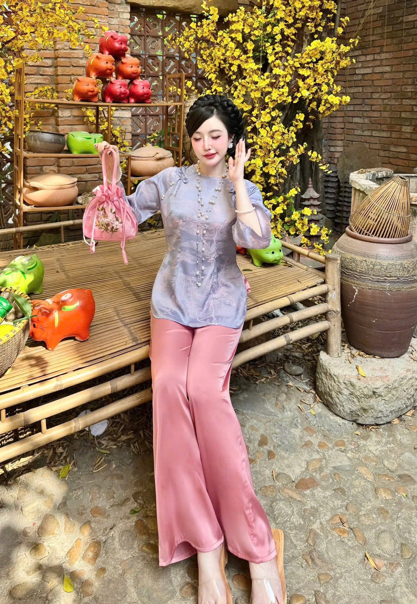 Đồ lam gấm trơn vải xịn tay lỡ
