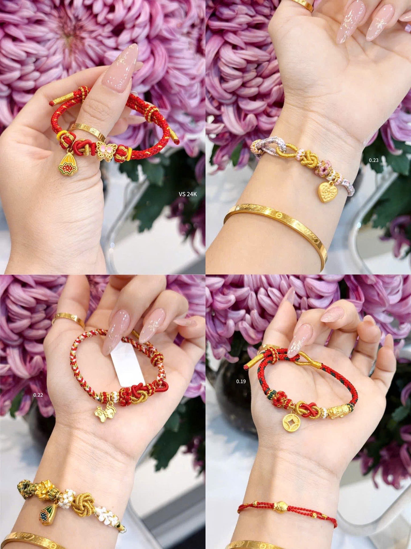 Charm vàng chỉ đỏ tết may mắn 24k
