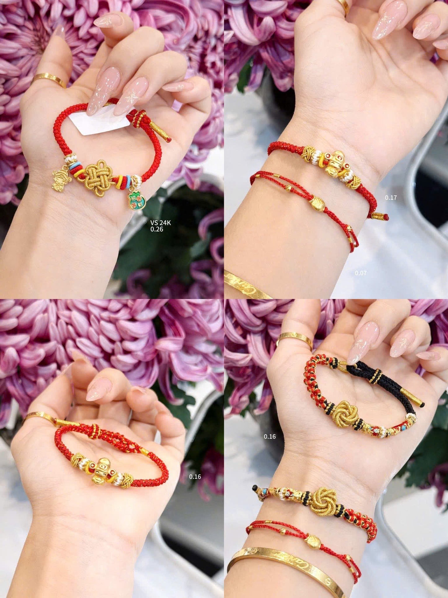 Charm vàng chỉ đỏ tết may mắn 24k