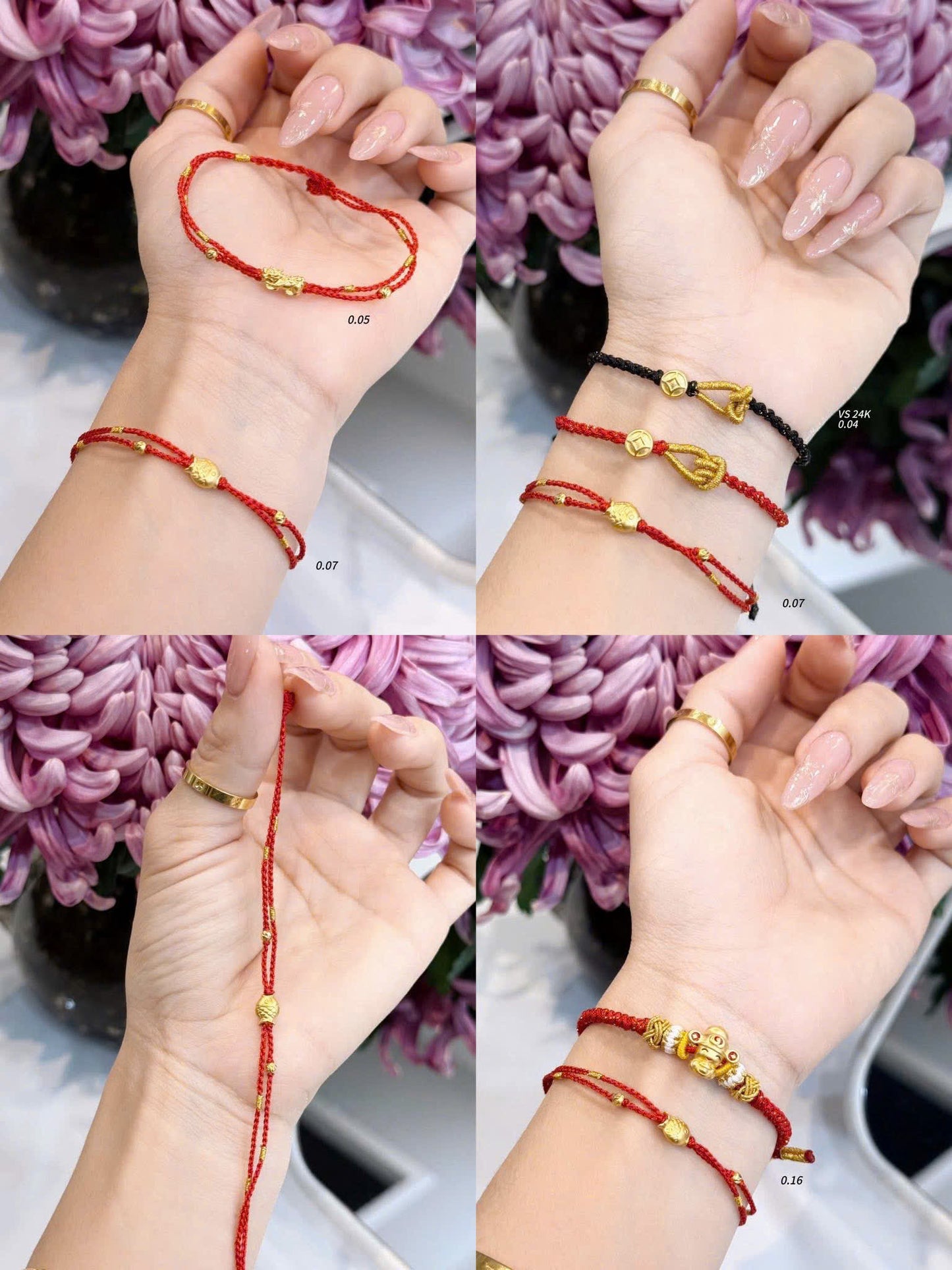 Charm vàng chỉ đỏ tết may mắn 24k