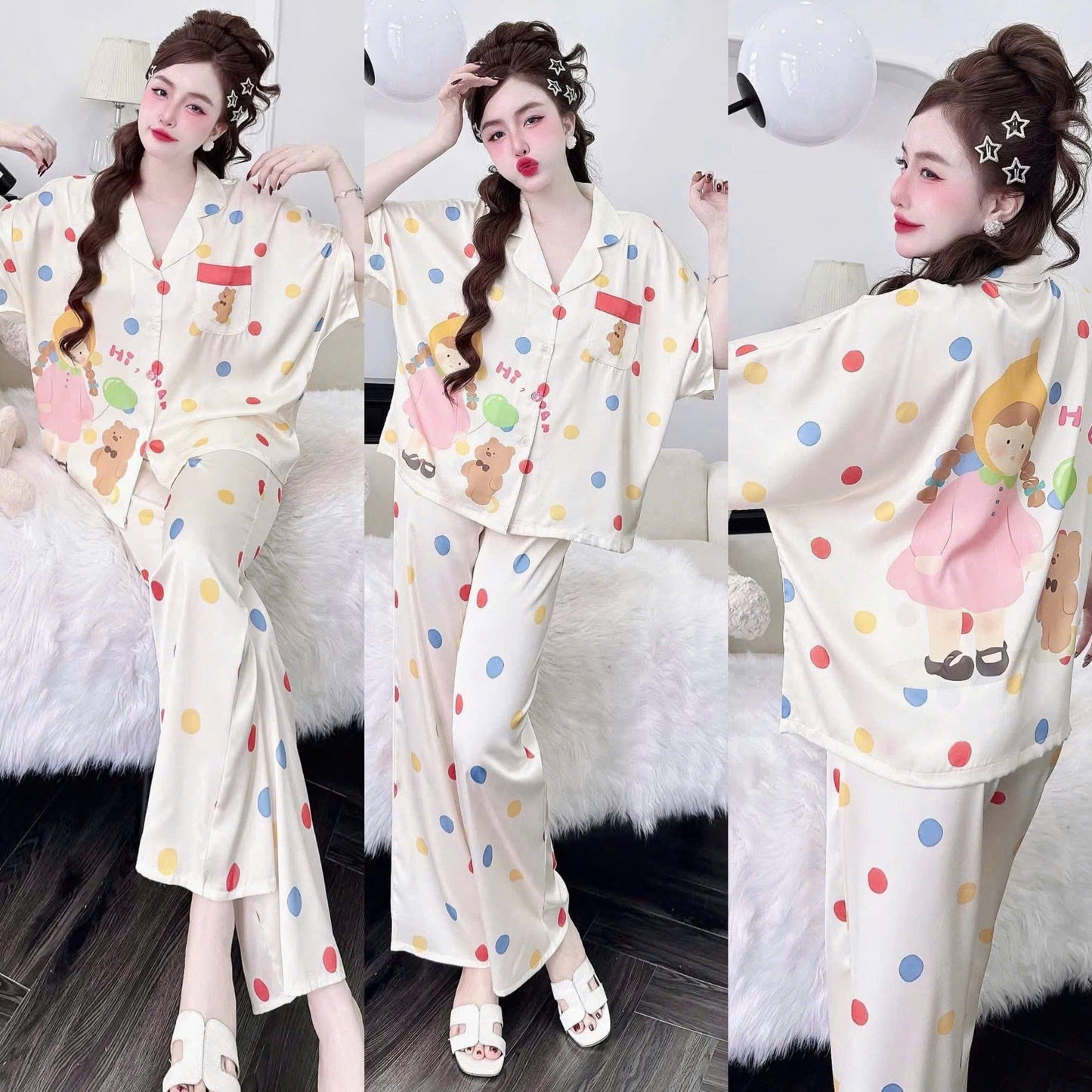 Bộ ngủ áo cánh dơi hoạ tiết cute
