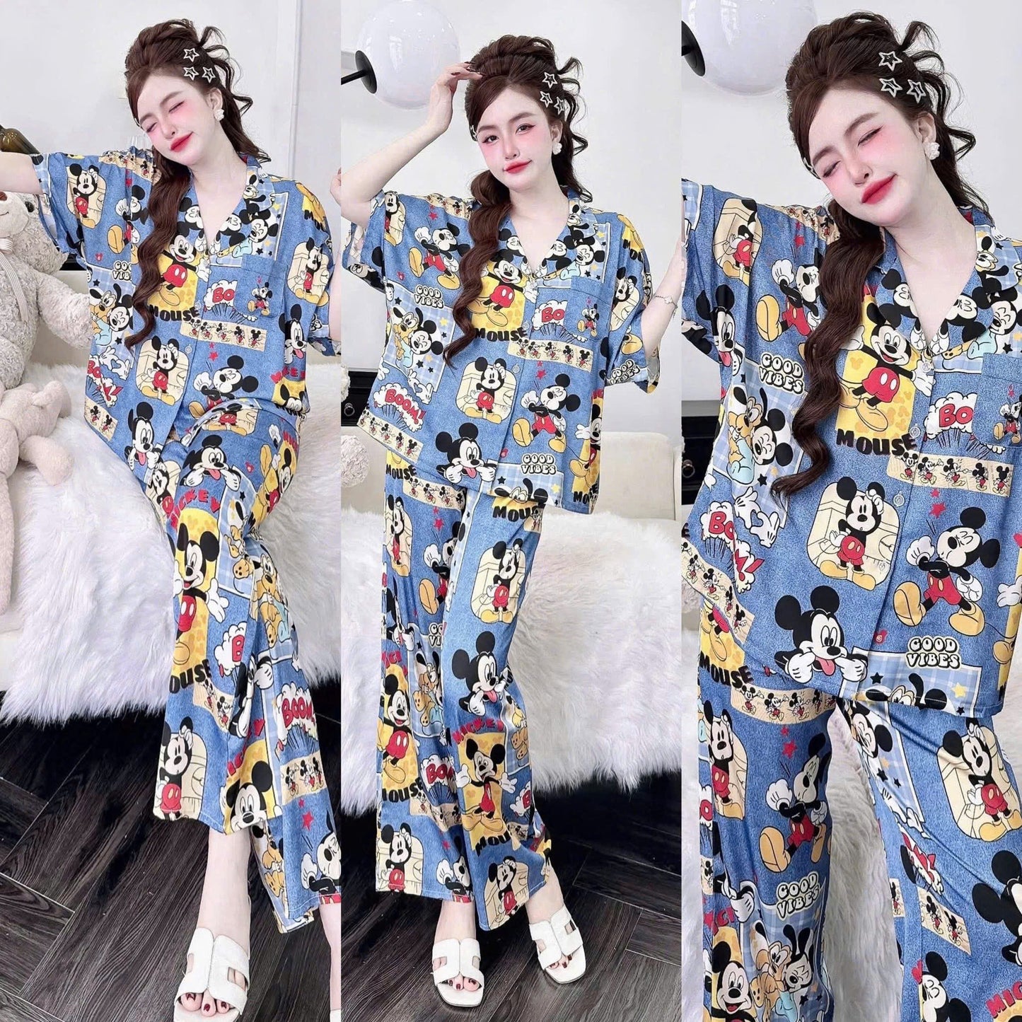 Bộ ngủ áo cánh dơi hoạ tiết cute