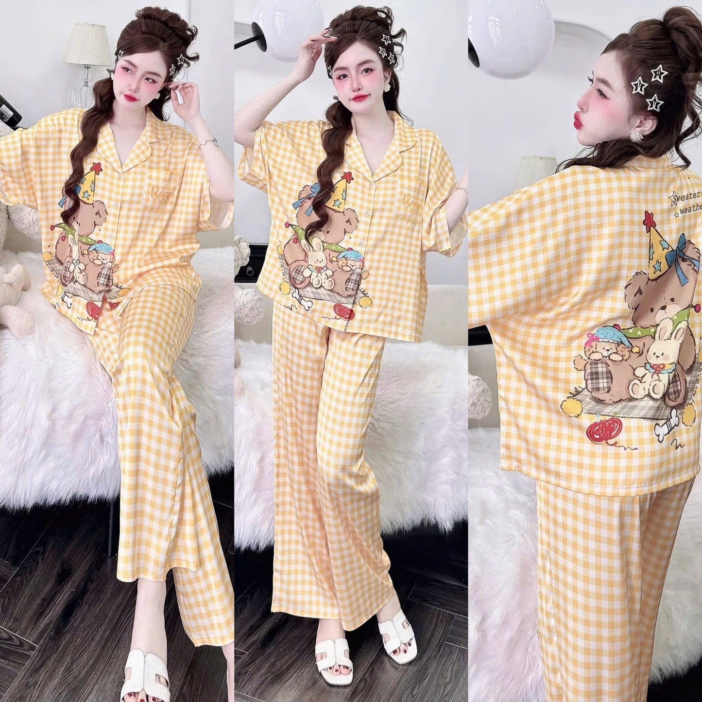 Bộ ngủ áo cánh dơi hoạ tiết cute