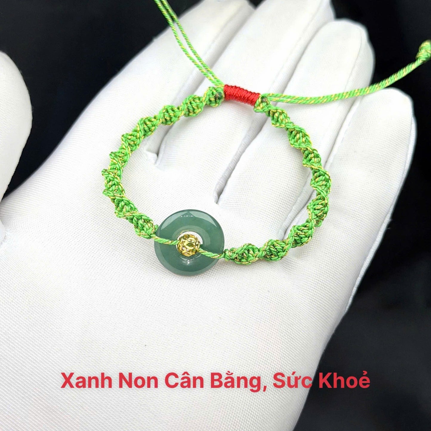 Vòng tay đồng điếu hippi, mix ở giữa là cầu kim tiền vàng 10k