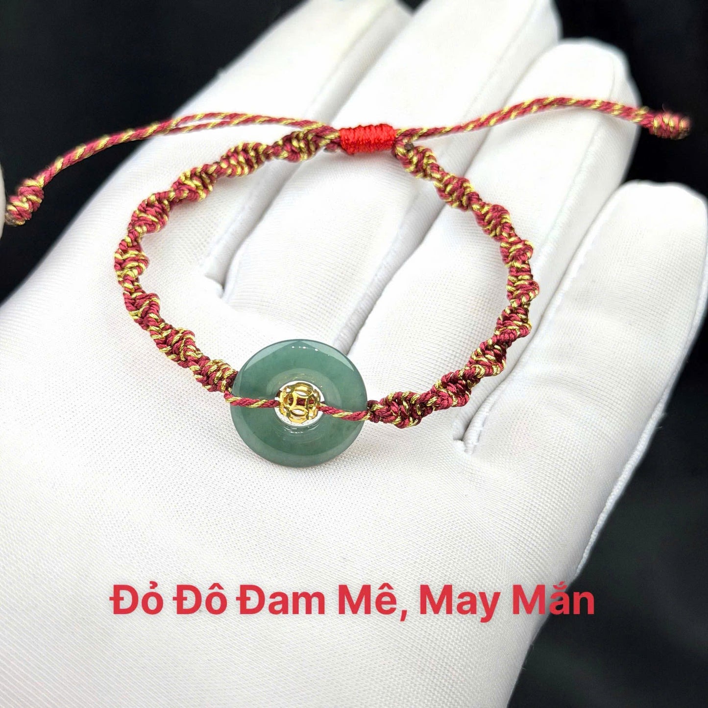 Vòng tay đồng điếu hippi, mix ở giữa là cầu kim tiền vàng 10k