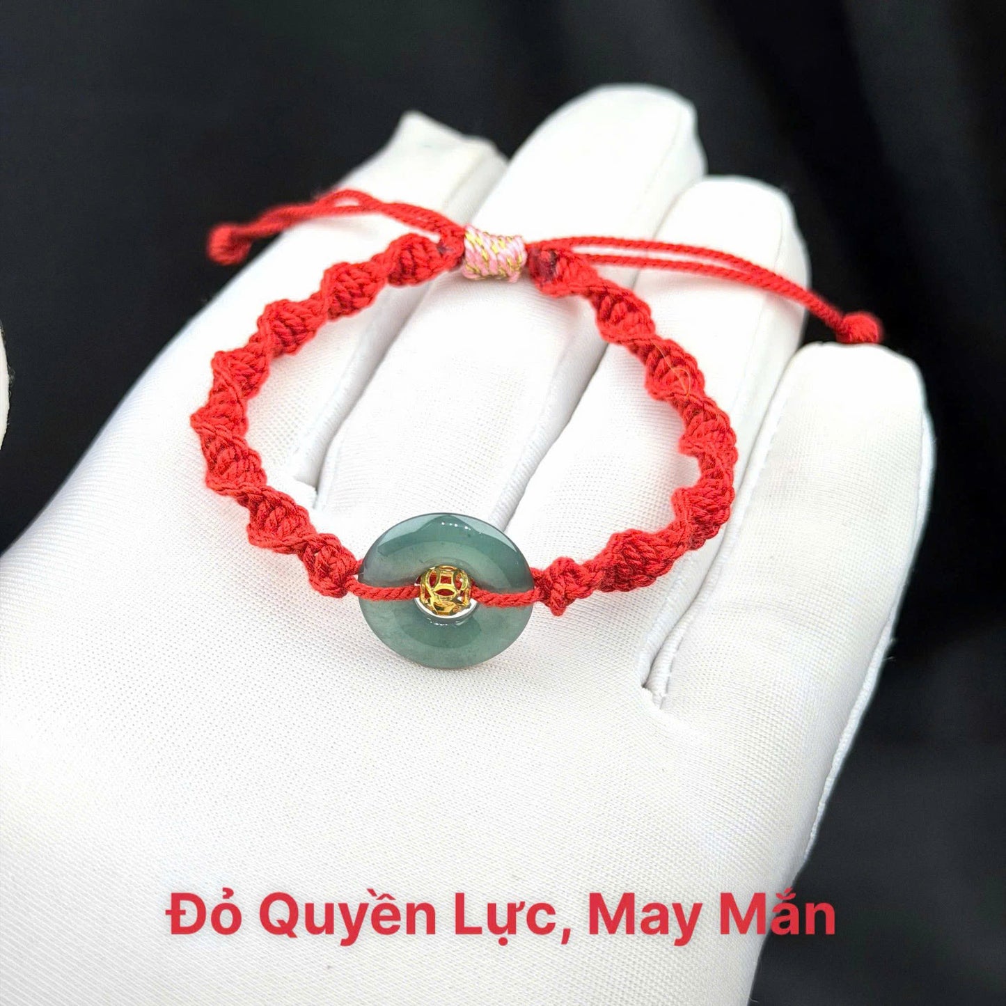 Vòng tay đồng điếu hippi, mix ở giữa là cầu kim tiền vàng 10k