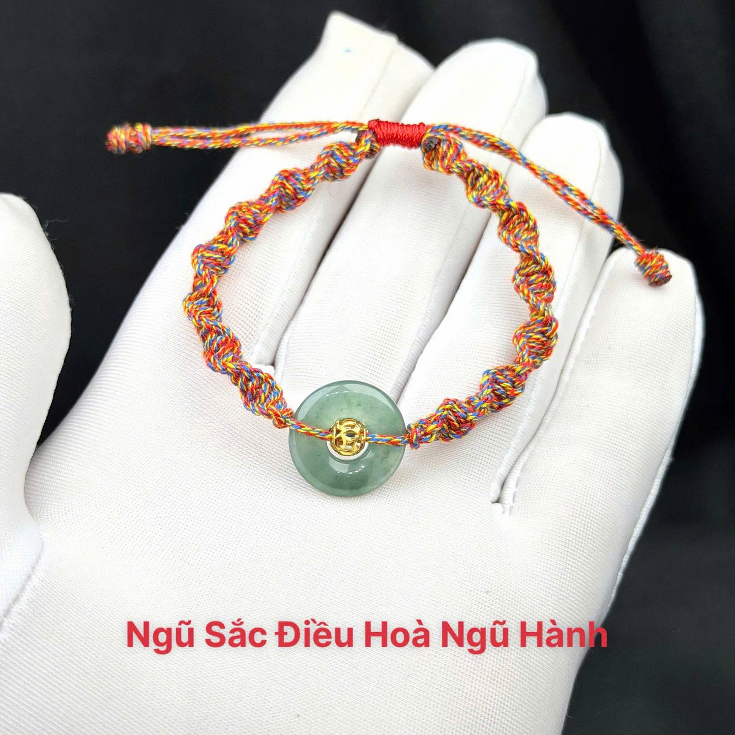 Vòng tay đồng điếu hippi, mix ở giữa là cầu kim tiền vàng 10k