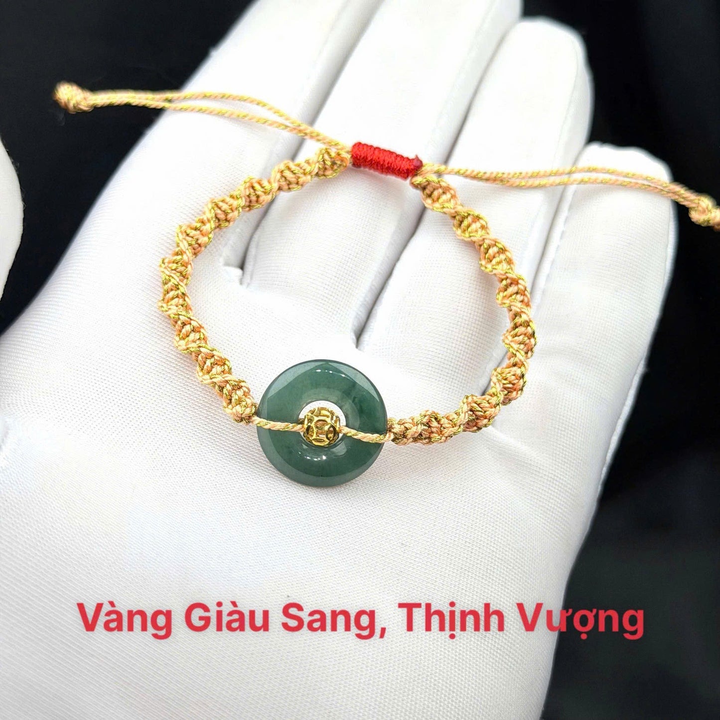 Vòng tay đồng điếu hippi, mix ở giữa là cầu kim tiền vàng 10k