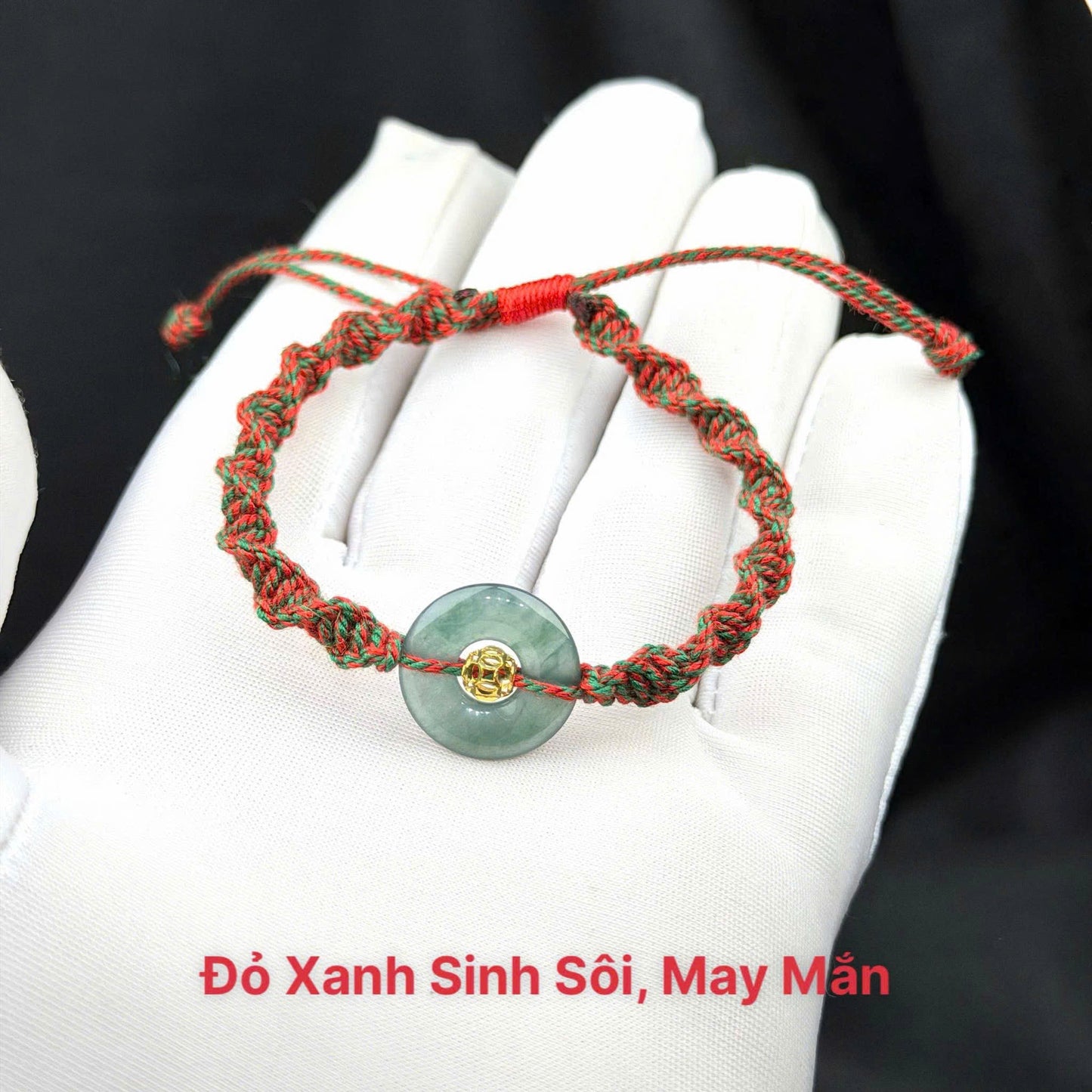 Vòng tay đồng điếu hippi, mix ở giữa là cầu kim tiền vàng 10k