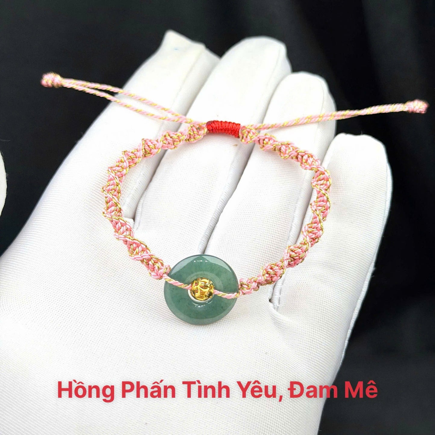 Vòng tay đồng điếu hippi, mix ở giữa là cầu kim tiền vàng 10k