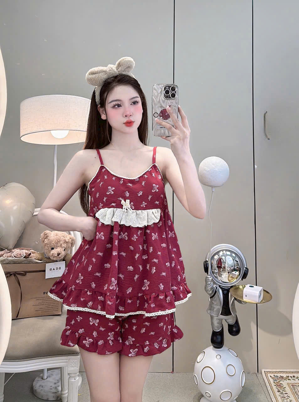 Bộ ngủ 2 dây lửng đùi dễ thương