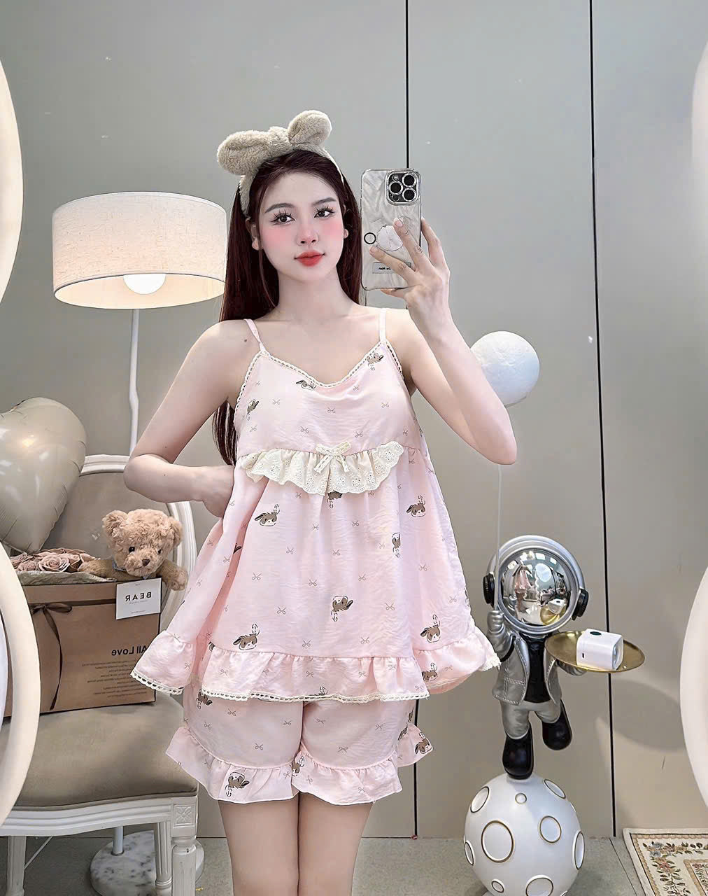 Bộ ngủ 2 dây lửng đùi dễ thương