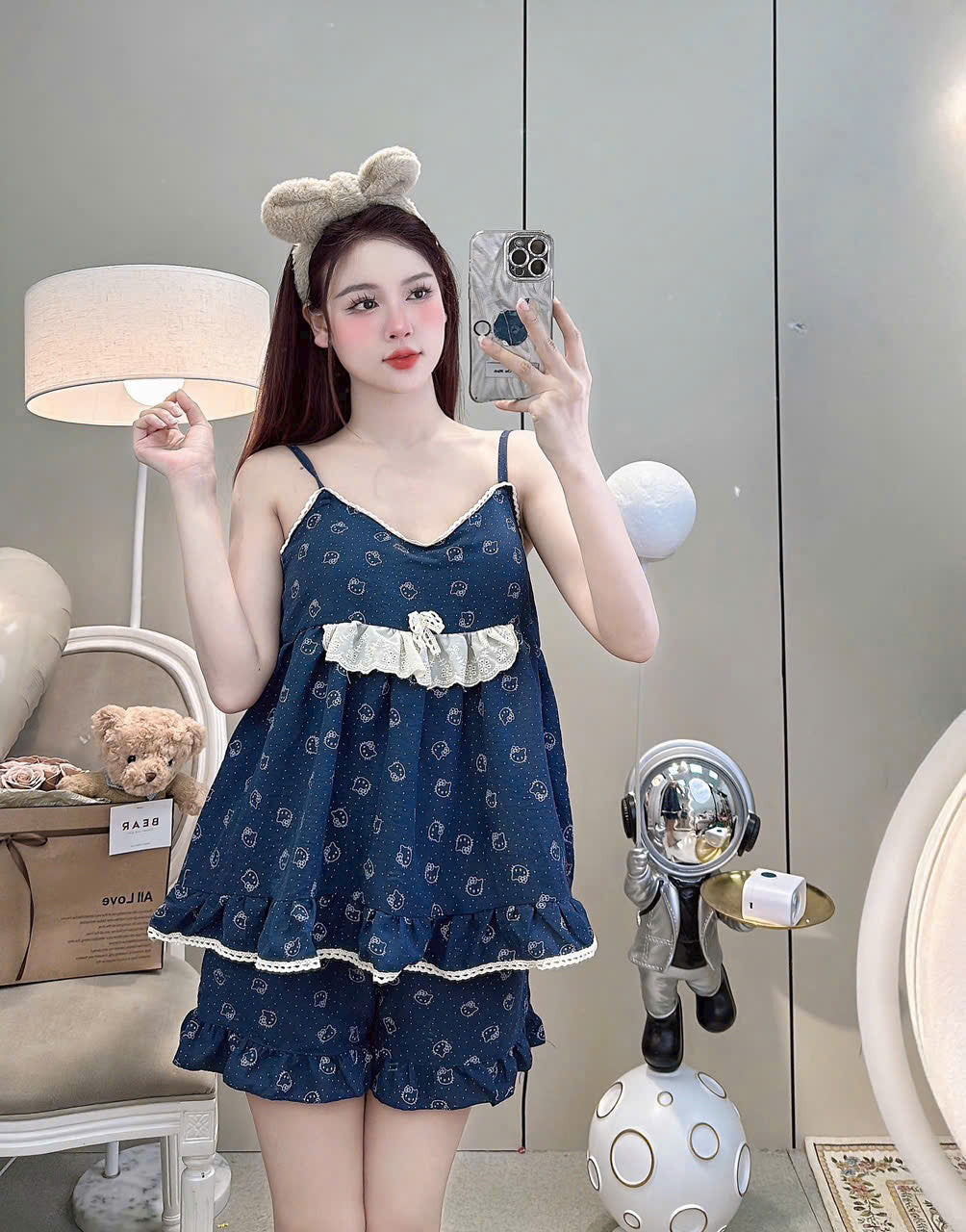 Bộ ngủ 2 dây lửng đùi dễ thương