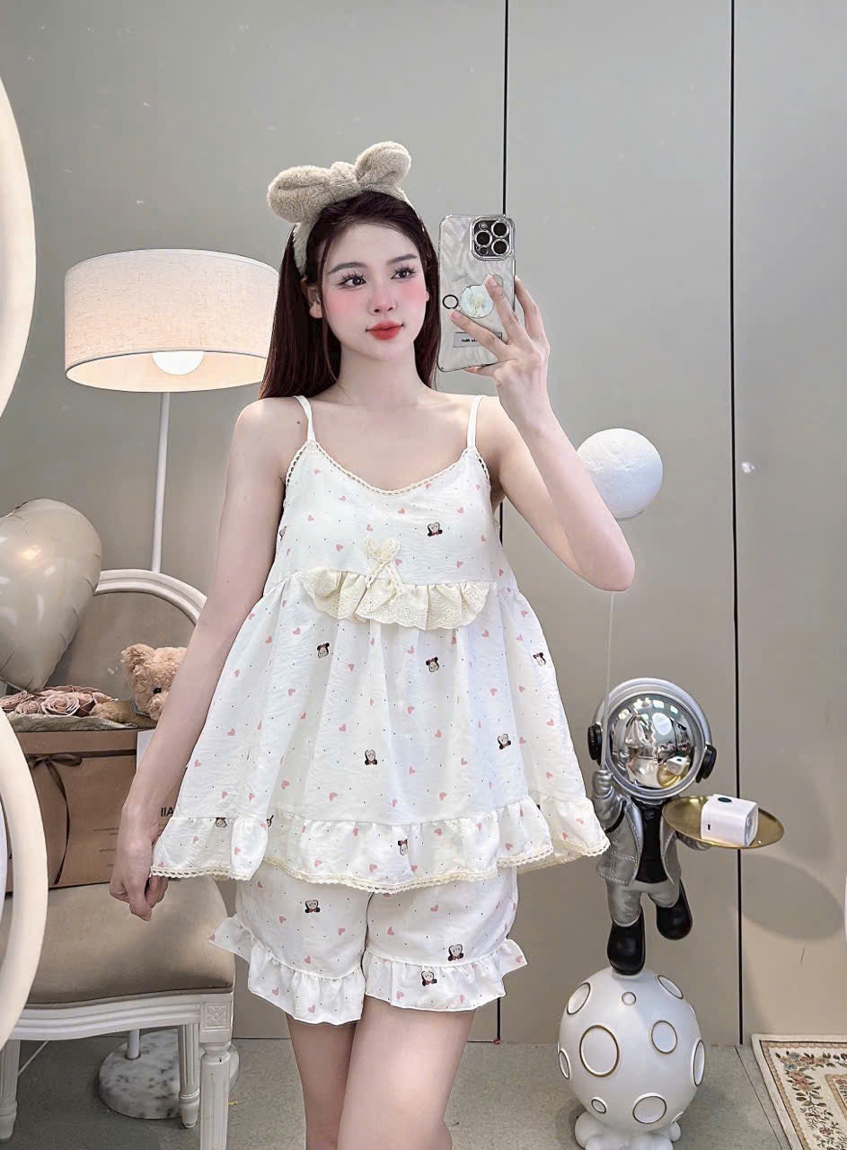 Bộ ngủ 2 dây lửng đùi dễ thương