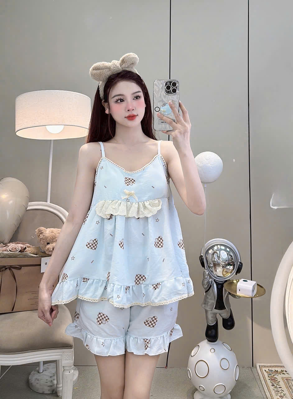 Bộ ngủ 2 dây lửng đùi dễ thương
