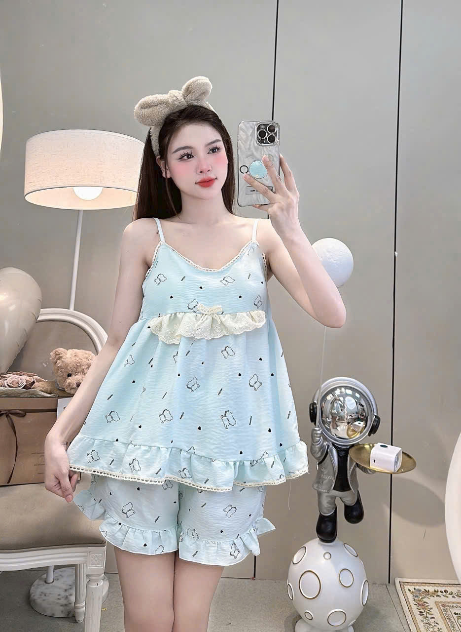 Bộ ngủ 2 dây lửng đùi dễ thương