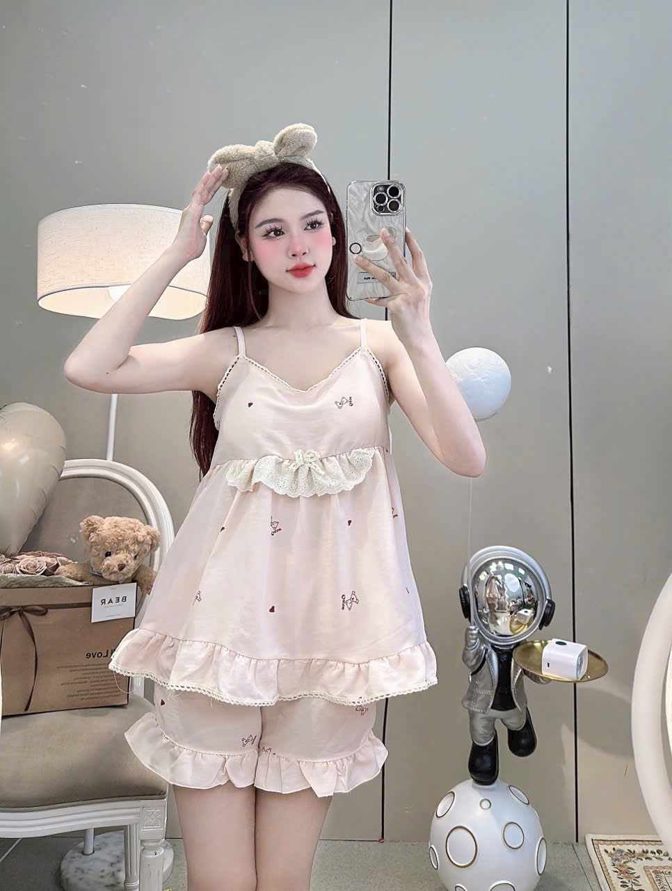 Bộ ngủ 2 dây lửng đùi dễ thương