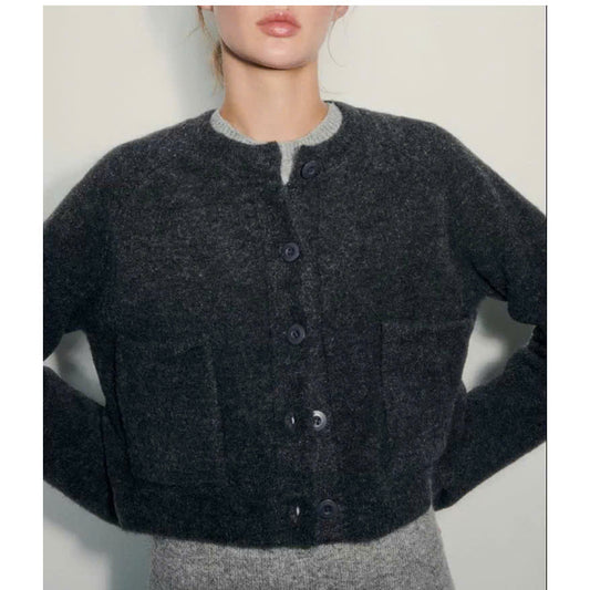 Áo khoác nhẹ cardigan Zara xám tiêu đen