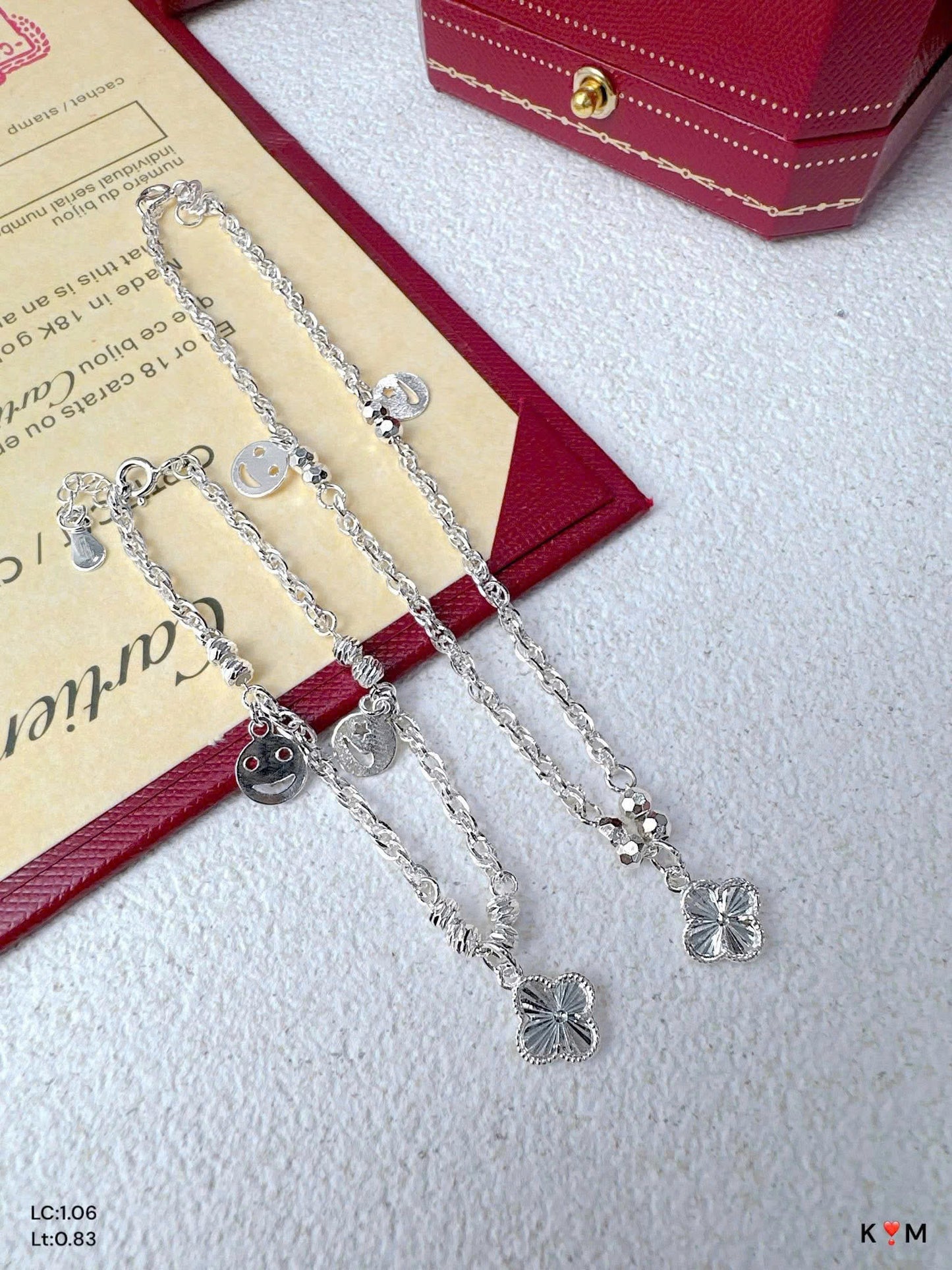 Lắc chân bạc phối charm siêu sáng siêu bling bling