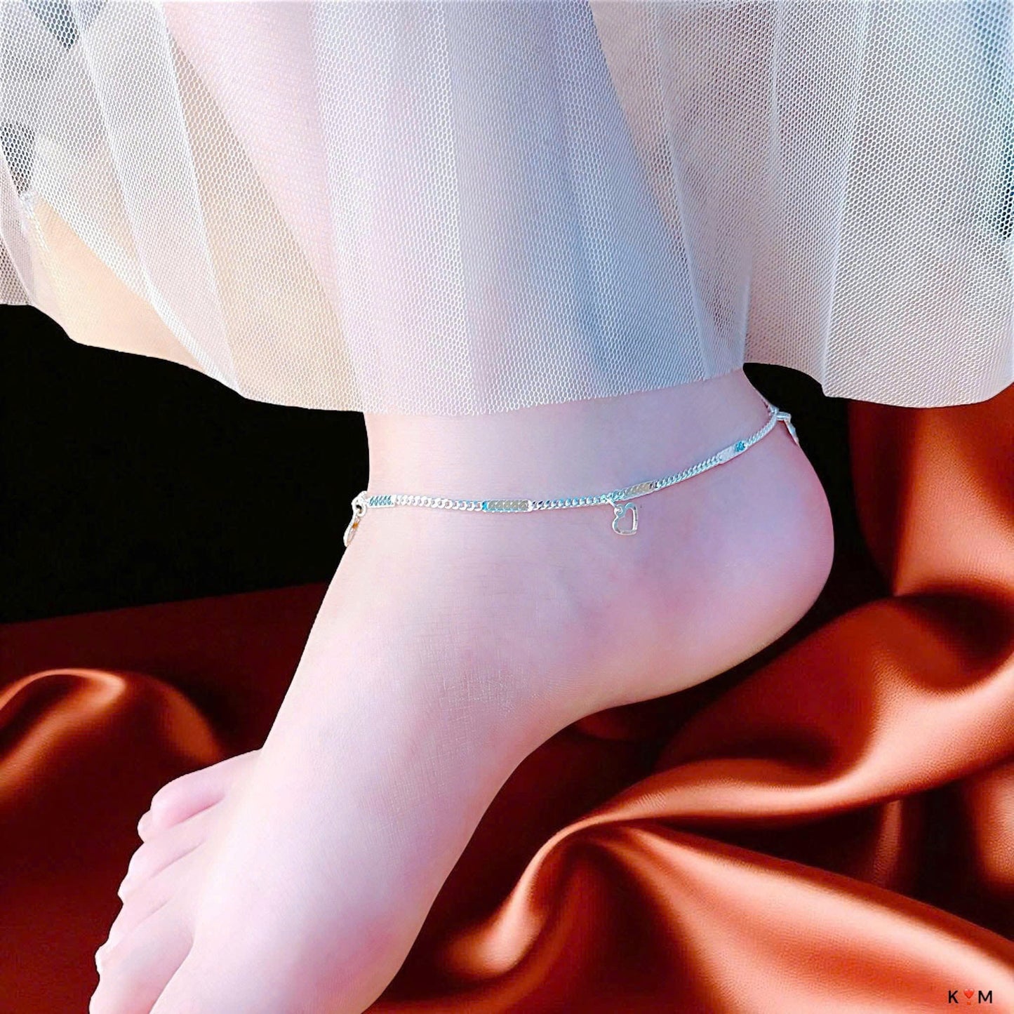 Lắc chân bạc phối charm siêu sáng siêu bling bling