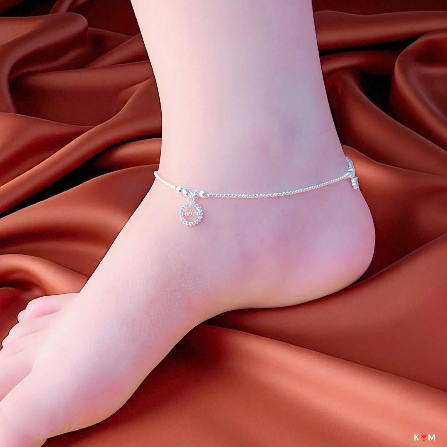 Lắc chân bạc phối charm siêu sáng siêu bling bling