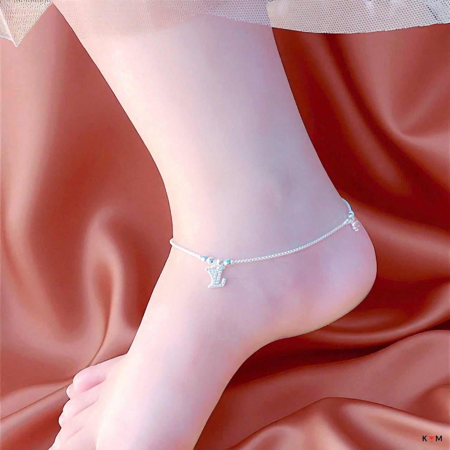 Lắc chân bạc phối charm siêu sáng siêu bling bling