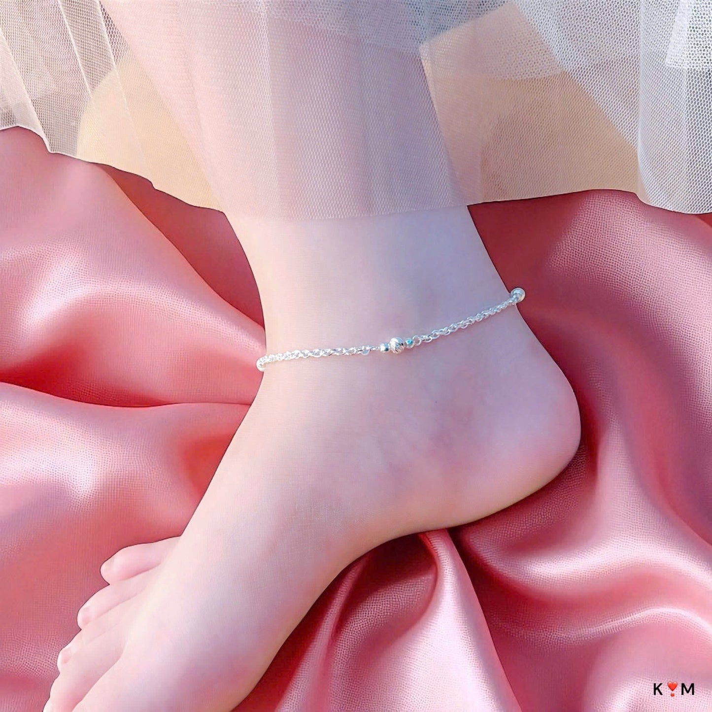 Lắc chân bạc phối charm siêu sáng siêu bling bling